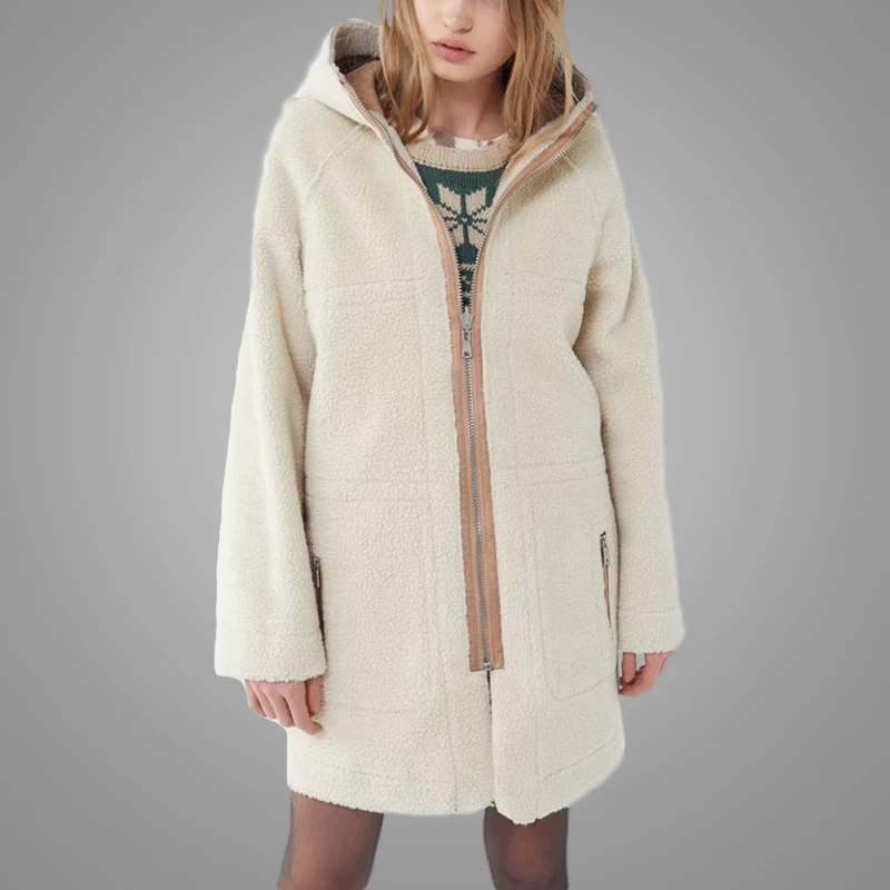 Long Faux Fur Coat Jacketss Women Clothing Apparel Color Block Sherpa Reversible Hooded Teddy Coat 2019 7