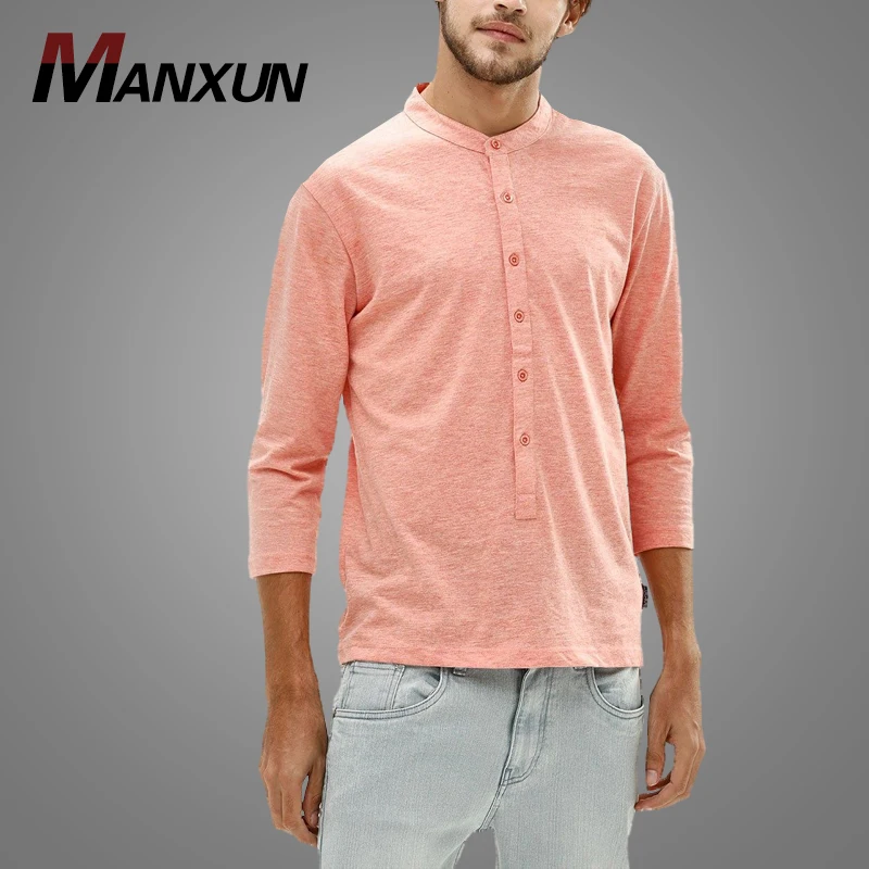 High Quality Long Sleeve Slim T-Shirt Knitted Button Front Mens Red T Shirt