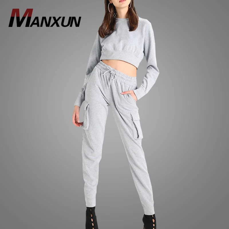 New Autumn Fashion Custom Women Blank Jogging Tracksuit Set Wholesale Slim Fit Crop Top Tracksuit Wholesale