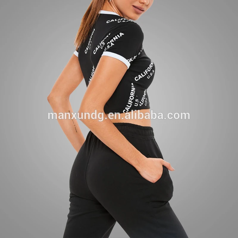 Custom Printing Black Cropped Slim Fit Women T Shirt Casual Fashion T Shirt 3