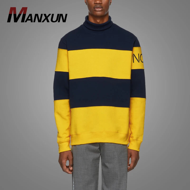 Custom Navy And Yellow Stripe Mariner Turtleneck Sweatshirt Streetwear Fleece Sweatshirt For Men