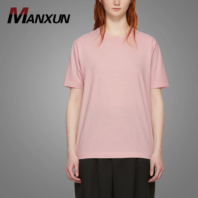 Wholesale Cheap Short Sleeve Cotton Jersey Pink Tshirt Rib Knit Crewneck Collar Girls T Shirt