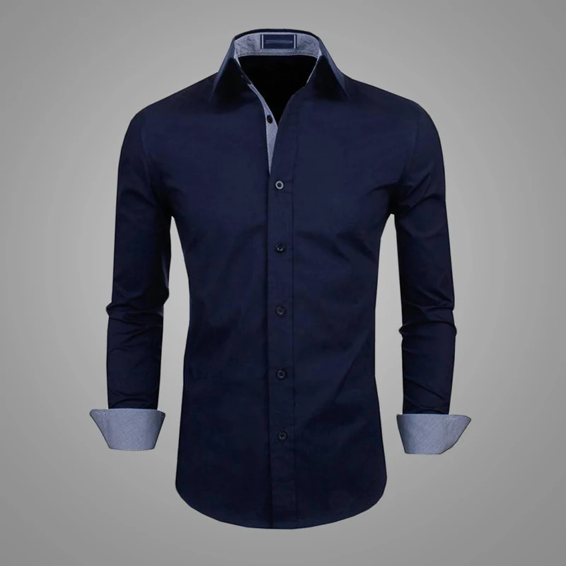 2018 Navy Blue Long Sleeve Mens Dress Shirt High Quality Business and Party Clothing Shirt Men 3