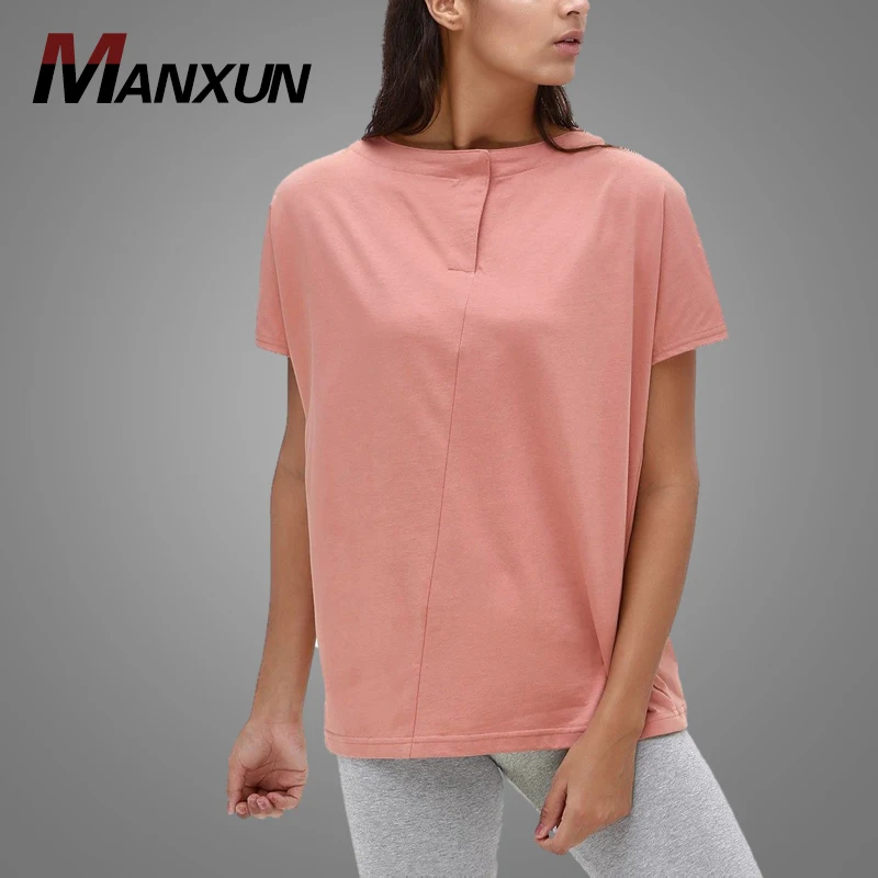 High Quality Round Neck Pink Jersey TShirt Plain Yarn T-Shirt For Women 2018