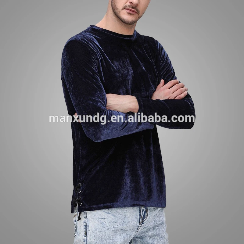 Custom Long Sleeve Velour T Shirt Velvet Fitness Mens Blank T-Shirt 2018