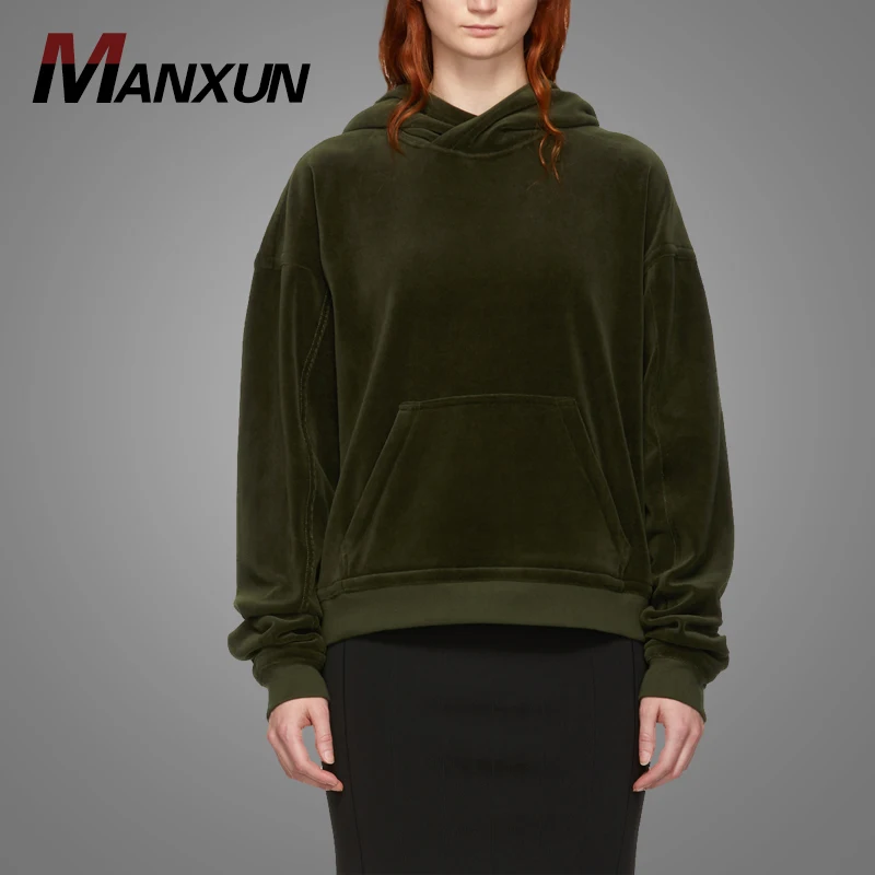 Custom Oversized Green Velvet Hoodies Velour Women Sweatshirt With Hood Hoodie 2019