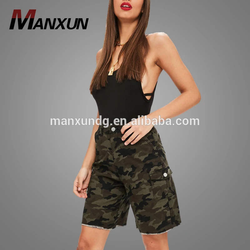 New Fashion Khaki Camo Baggy Cargo Half Short Women Pants 2018