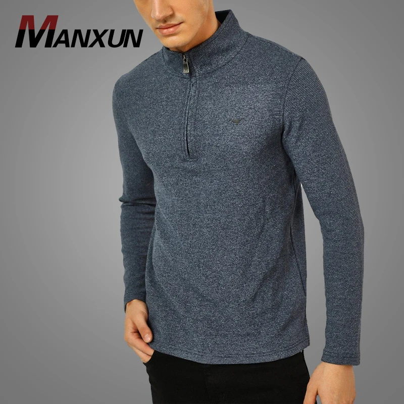 Custom Design High Neck Woven Striped Sweatshirt Long Sleeve Slim Fit Sweatshirt For Men