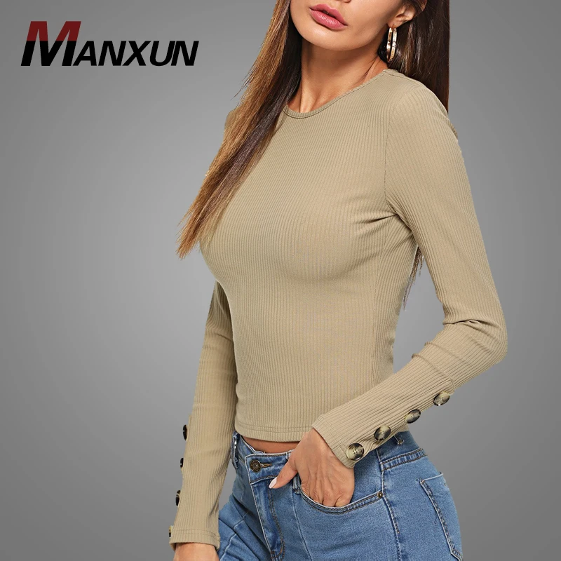 New Fashion Slim Fit Knitted Tops Stylish Female Long Sleeve Women Blouse 2018