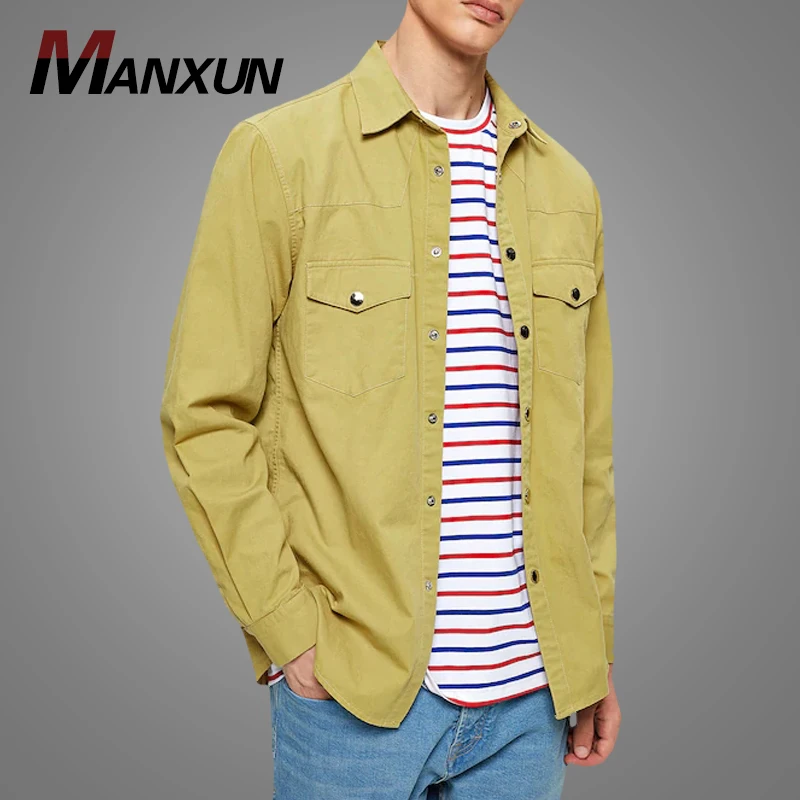 OEM Custom New Fashion Men Plain Jacket Wholesale Casual Basic 100% Cotton Jacket With Metal Buttons