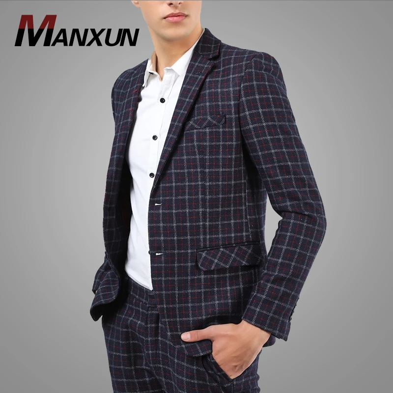 New Fashion Flat Single Breasted Blazer Slim Fit Jacket Check Blazer Suit Mens Jacket 2018