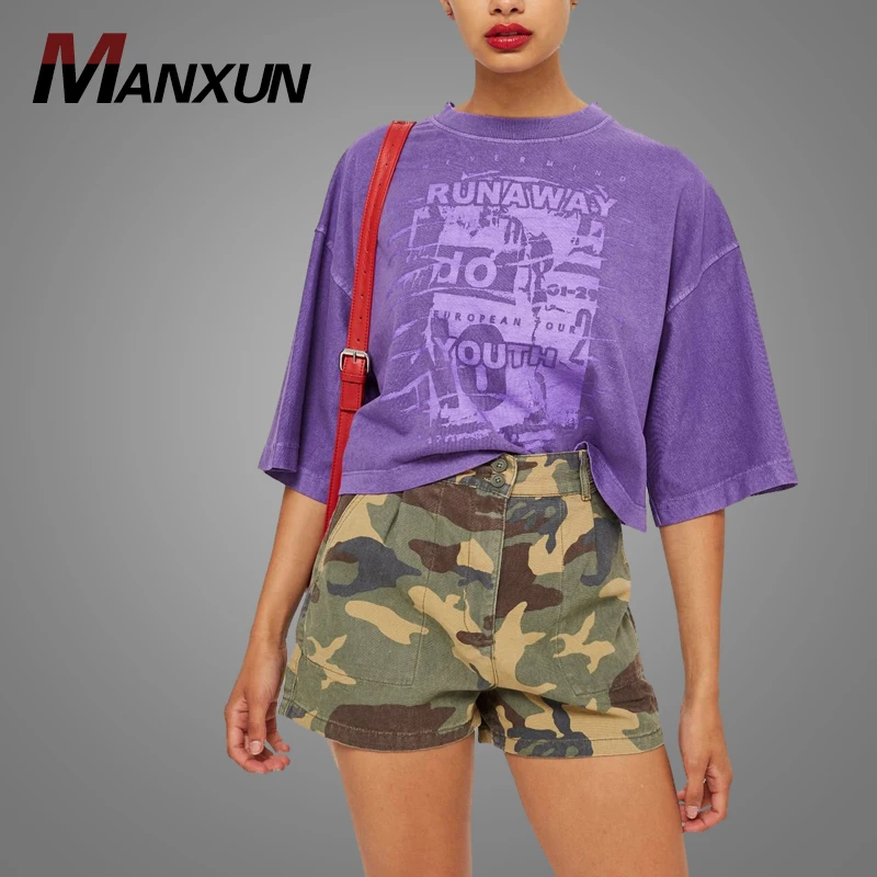 High Quality OEM Modern Oversized Cropped Purple T Shirt Graphic T-Shirt 2018