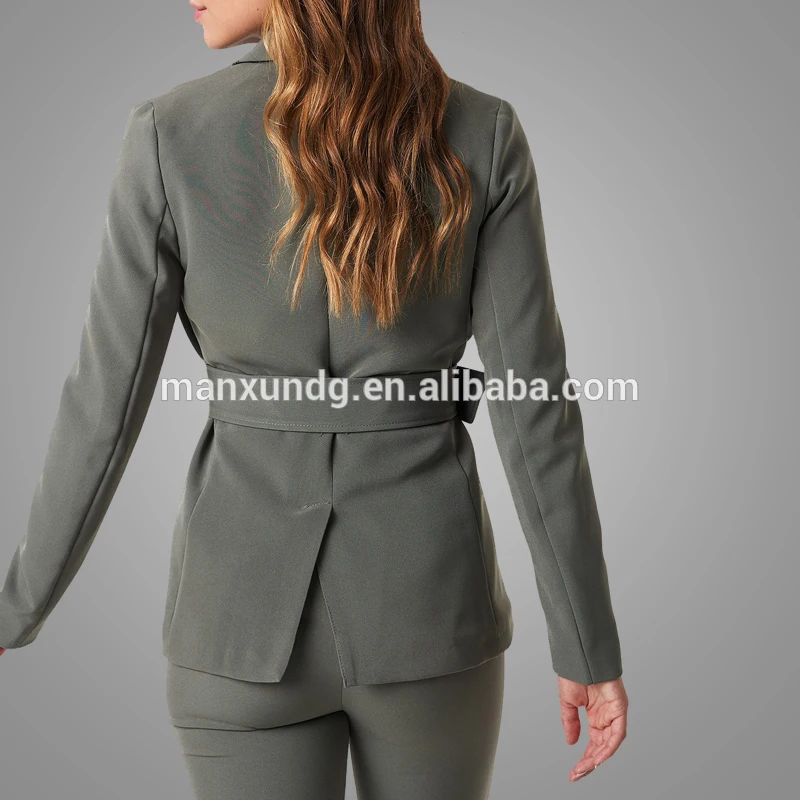 New Fashion Slim Fit Women Solid Color  Blazer Suit Jacket High Quality Formal Business Buckle Belted Office Blazer 7