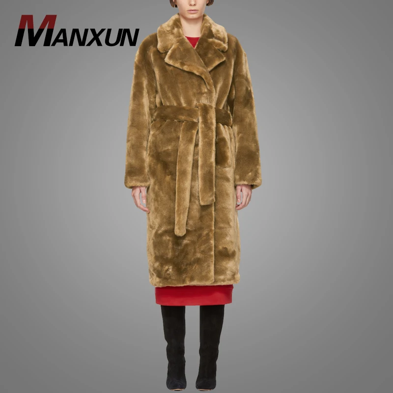 New Fashion Brown Faux Fur Oversized Luxe Trench Parka Coat Women's Mink Fur Coat 2018