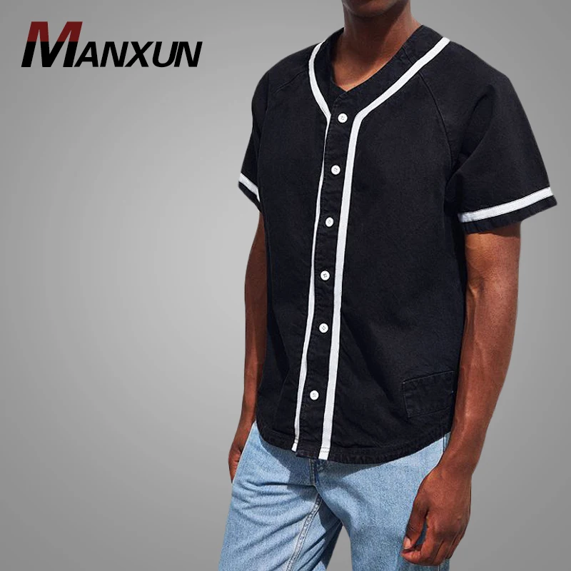 2018 Fashion Custom Men Denim Baseball Shirt Wholesale Casual Summer Mens Shirt