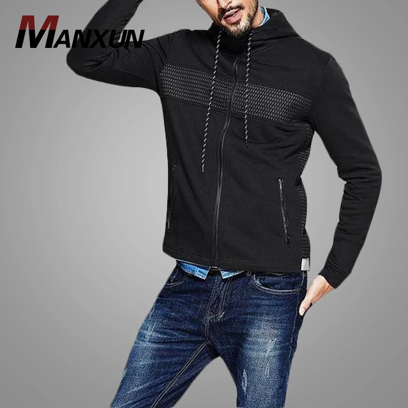 Wholesale Men's Slim Hooded Top Custom Men Zipper Black Sweatshirts Latest Design Sweatshirt Hot Sell