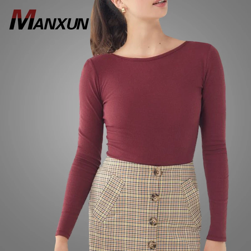 Autumn Customized Design Women100% Cotton  Long Sleeve Blouse Top Sexy Backless Tee Blouses Wholesale
