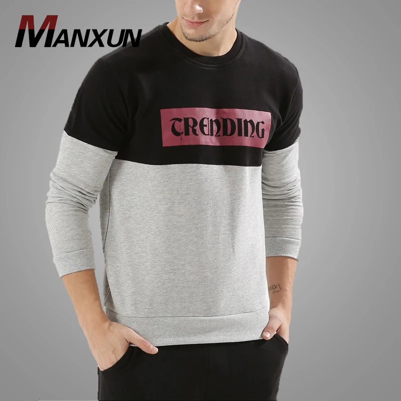 High Quality Cotton Grey And Black Crew Neck Sweatshirt Pullover Fleece Mens Sweatshirt