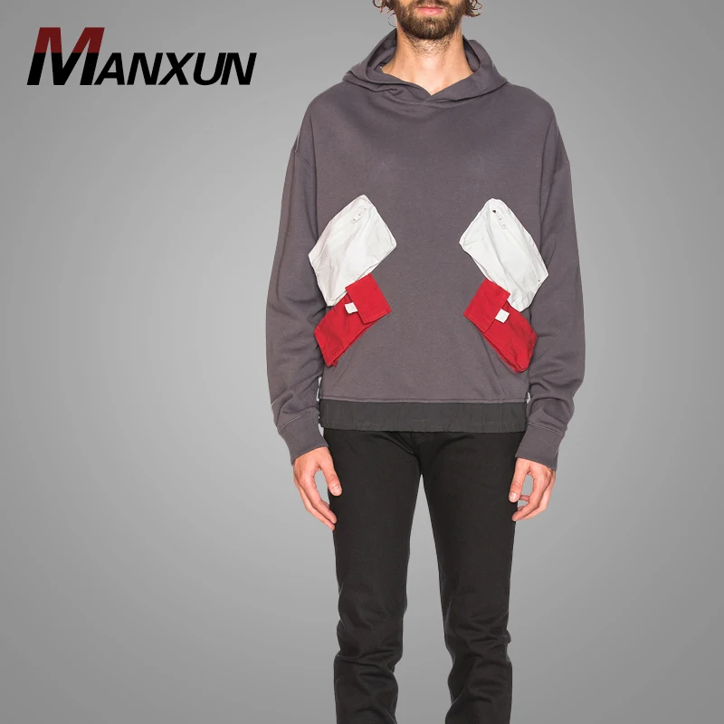 Wholesale Direct Factory Fashion Men Front Patch Pockets Sweatshirt High Quality  Pullover Sweatshirt
