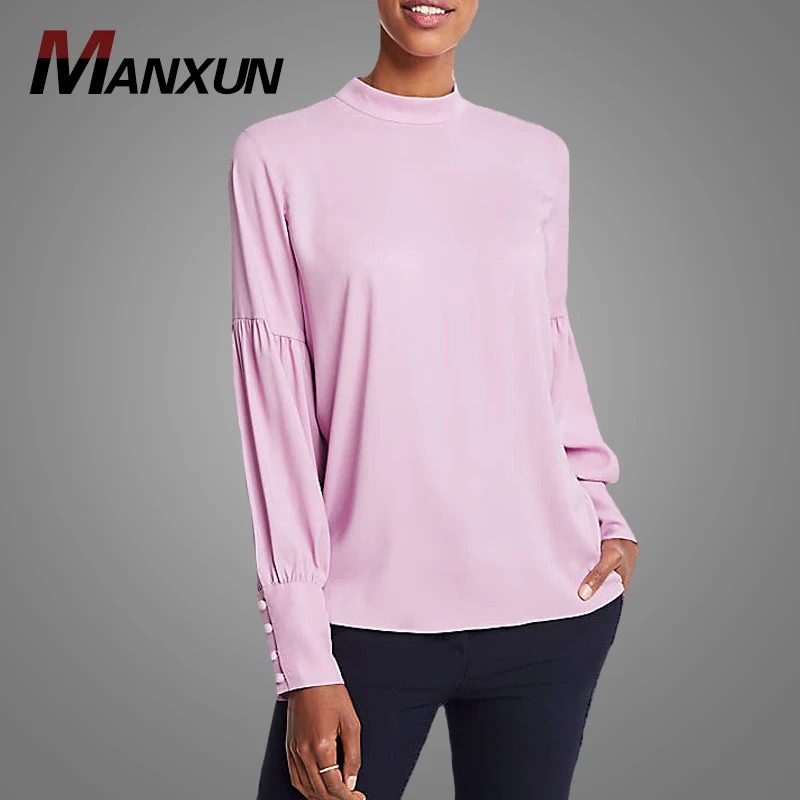Wholesale Fashion Clothing Ladies Solid Color Chiffon Blouses Hot Selling Lantern Sleeve Blouse Women Tops