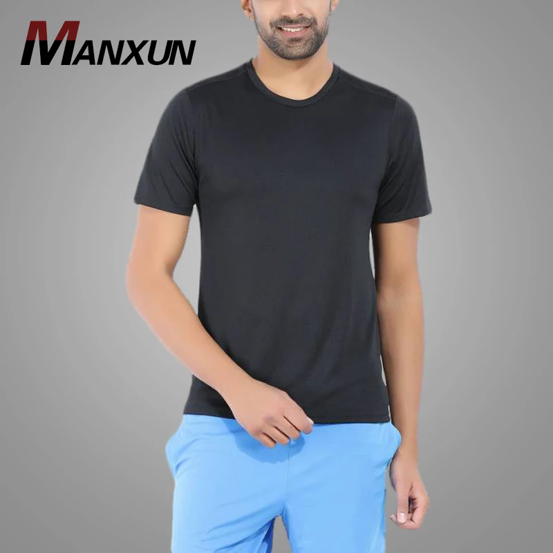 New Arrival Solid Color Black Spandex and Cotton T-shirt Men Crew Neck Bodycon Sweatshirt gym tshirt