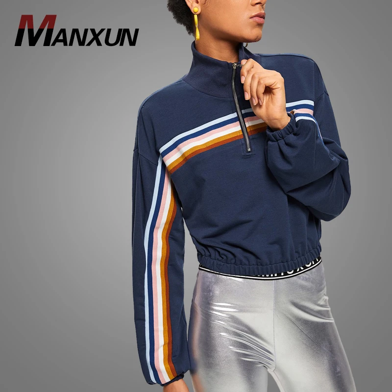 Manufacturer Zip Half Striped Sweatshirt Vintage 100 Cotton Plain Dance Shorts Crop Sweatshirt Women