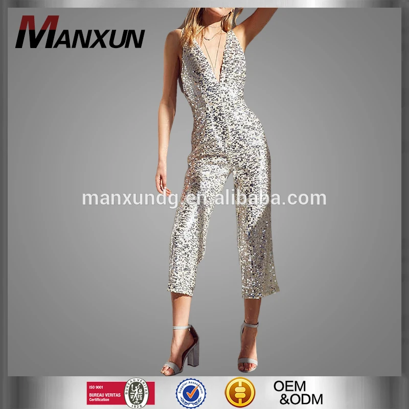 Open Back Jumpsuit Deep V- Neckline Suit Hidden Zipper Jumpsuit
