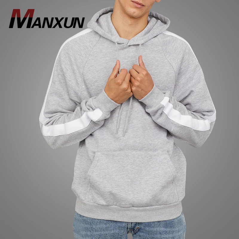 2018 New Trendy Men 100% Cotton Heavyweight Hoodies Sweatshirt High Quality Blank Grey Striped Man Hooded Sports Sweatshirt