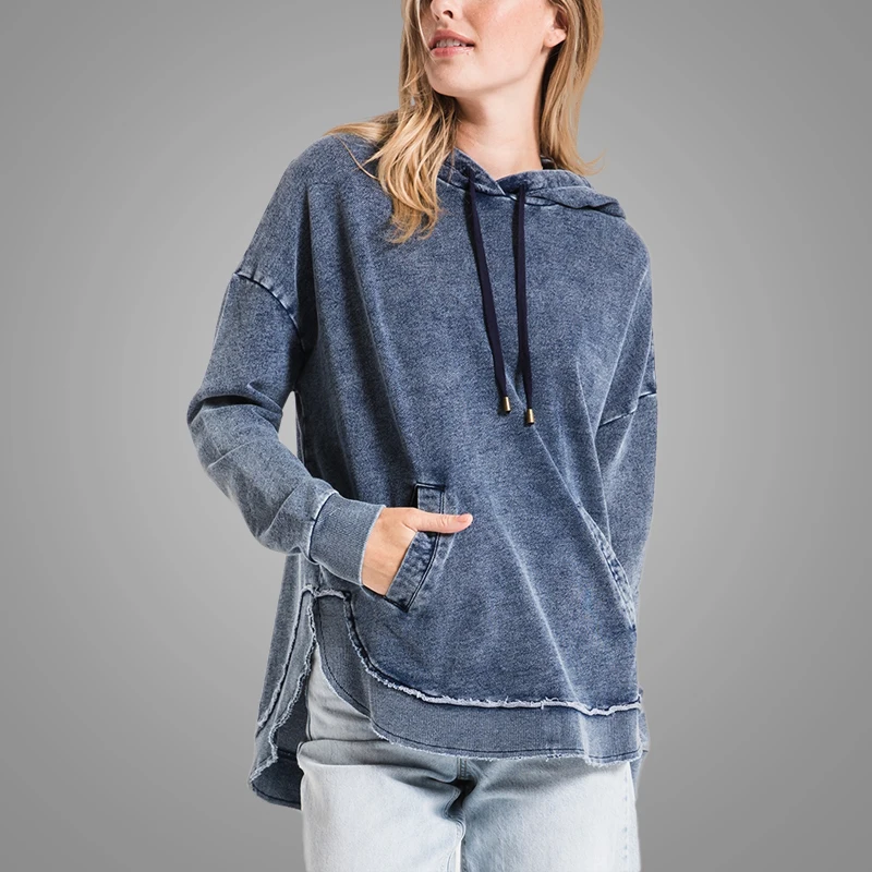 New Stylish Knit Hip Hop Denim Oversized Hoodie Pullover Women 2018 Autumn Streetwear Jean Sweatshirt