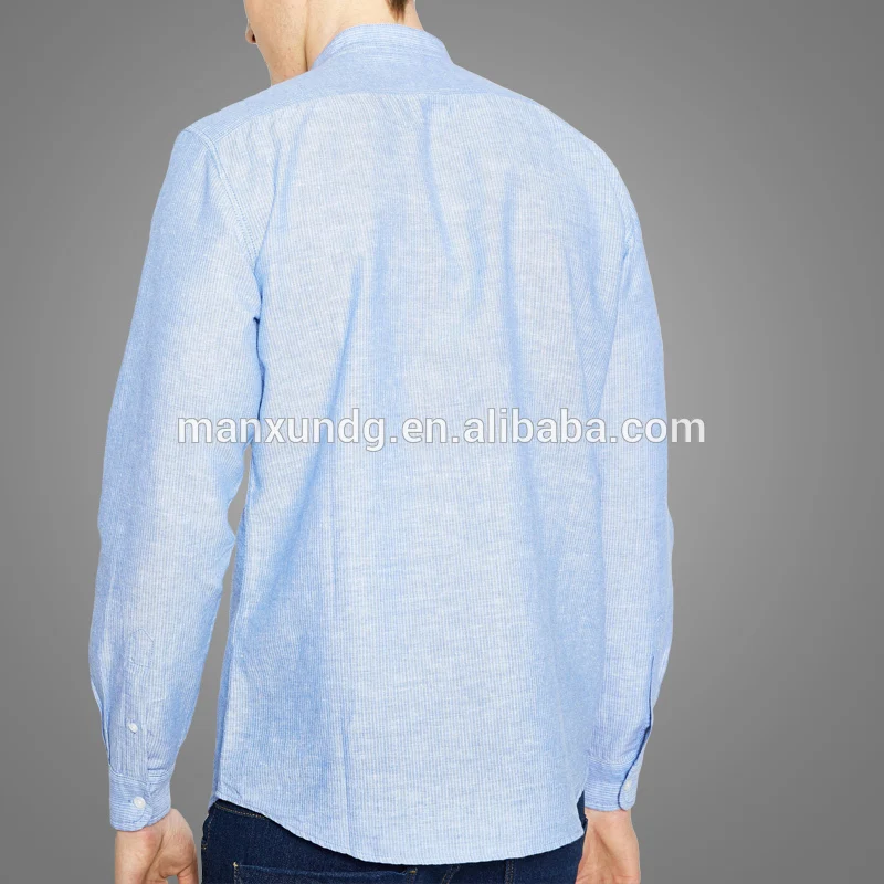 High Quality Stone Washed Color Linen Man Shirts Long Sleeves Stripe Shirts 5