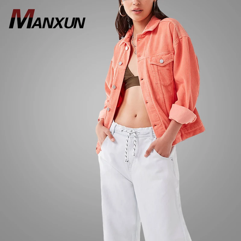 2018 Hot Sell Custom Women Corduroy Trucker Jacket Wholesale Casual Women Jackets Autumn Jacket