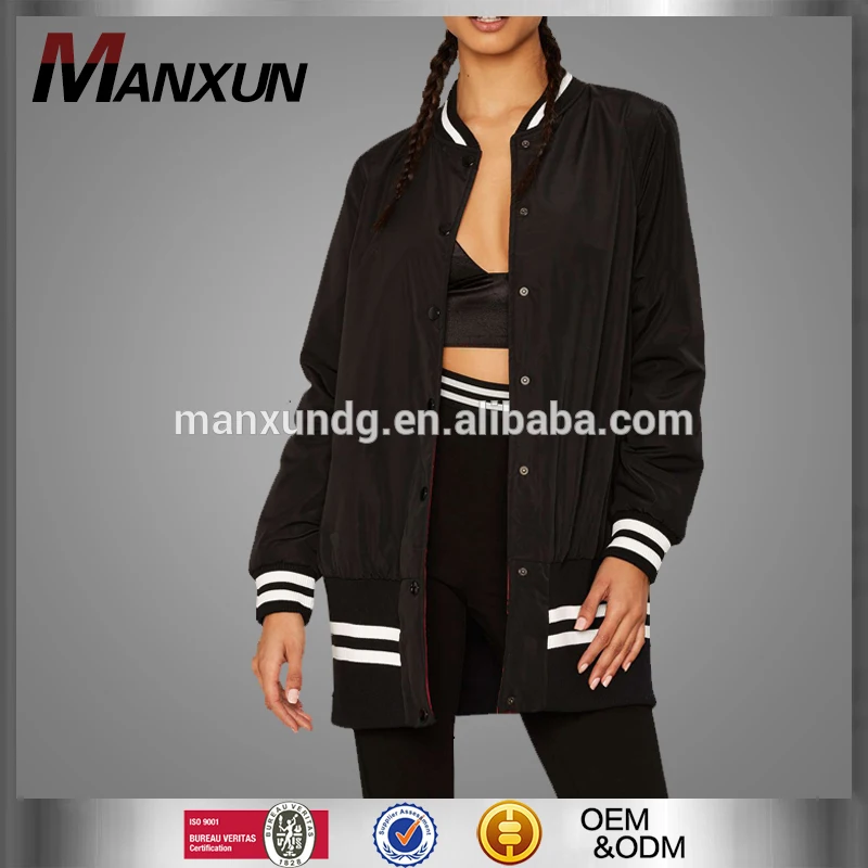 Dongguan Manxun Clothing Black Coat Jacket Ladies Long Coats Sport Bomber Jacket