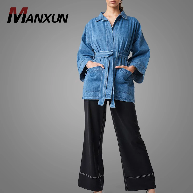 2018 Spring Custom Ladies Clothing Oversize Casual Denim Jacket Invisibility Buttons Jeans With Pockets For Women