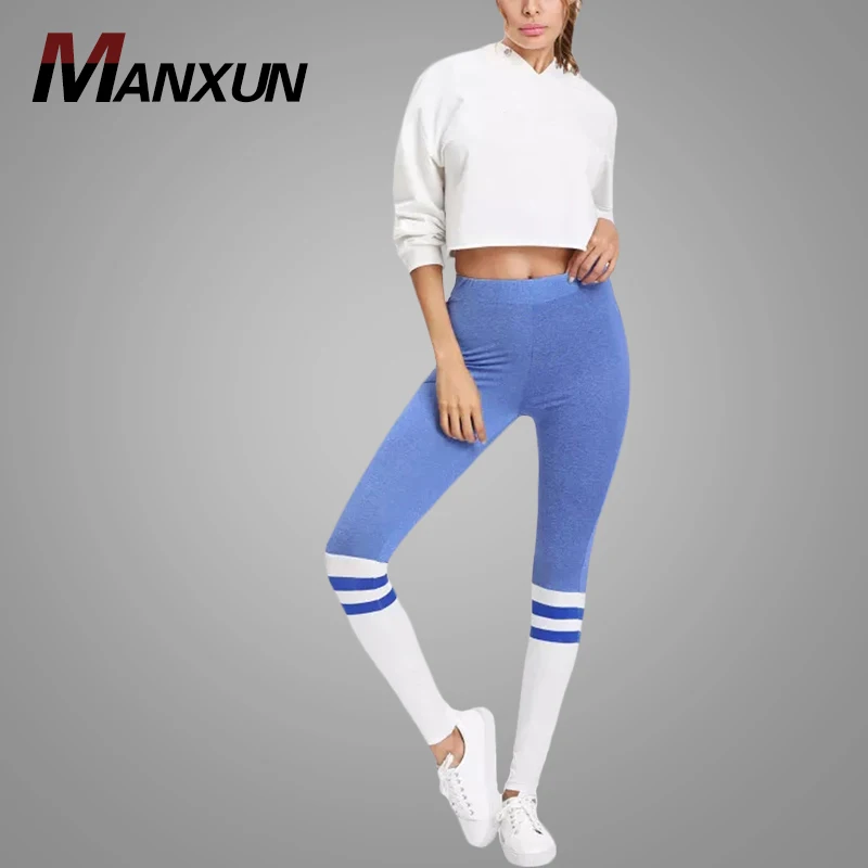 Wholesale Womens Sport Pants Hot Sell Custom Two Tone Striped Leggings Blue Autumn Legging