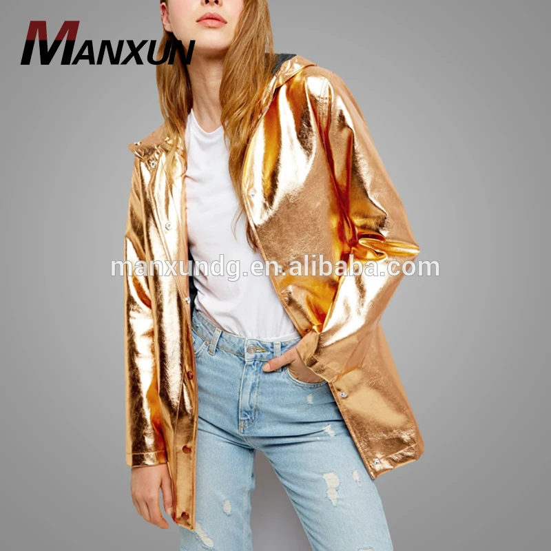 Chinese Clothing Manufacturers Hot Sale Woman Metallic Hooded Anorak Jacket
