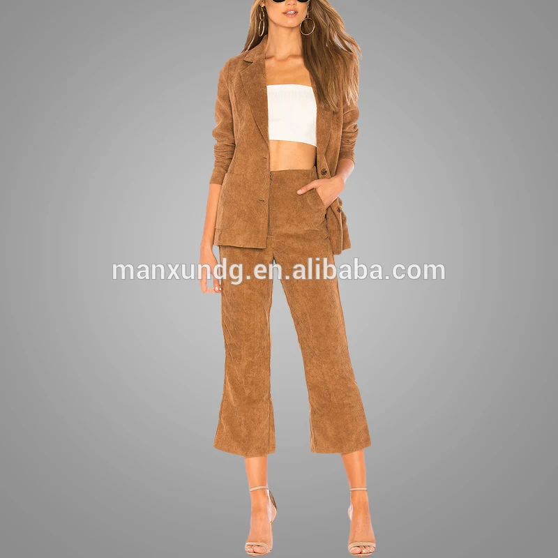Latest Design Women Vintage Corduroy Blazer Elegant Fashion Business Suits Ladies Hot Sell 2018