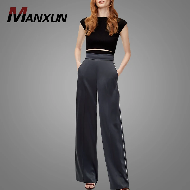 2018 Top Quality Wide Leg Pants Comfortable Loose Custom Sweat Pants High Waist Satin Legging