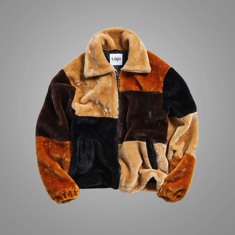 High Quality Color Block Zip-up Fur Men Jacket Coat Plus Size Winter Jackette for Men Apparel 7