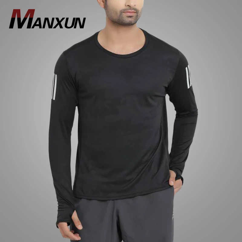 Newest Design Unisex Crew Neck Long Sleeve Plain T-shirt Black Mens T-shirt Spandex Gym tshirt Men