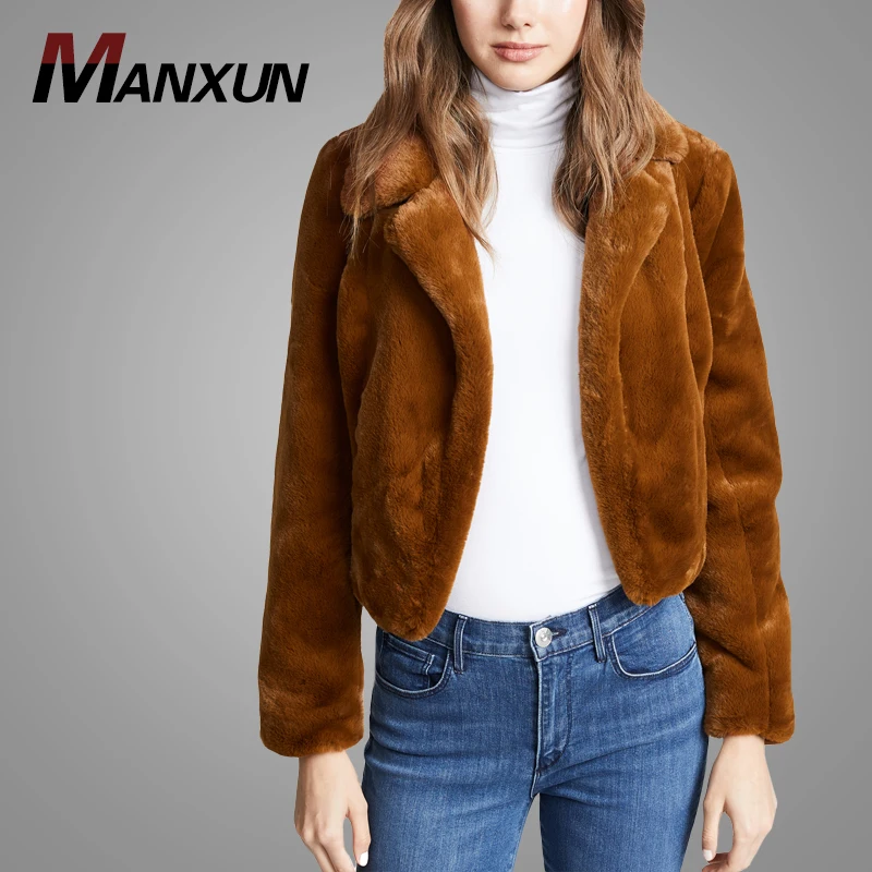Latest Custom Winter Cropped Faux Fur Jacket Sleeve Long Elegant Women Jacket Hot Sell Coat