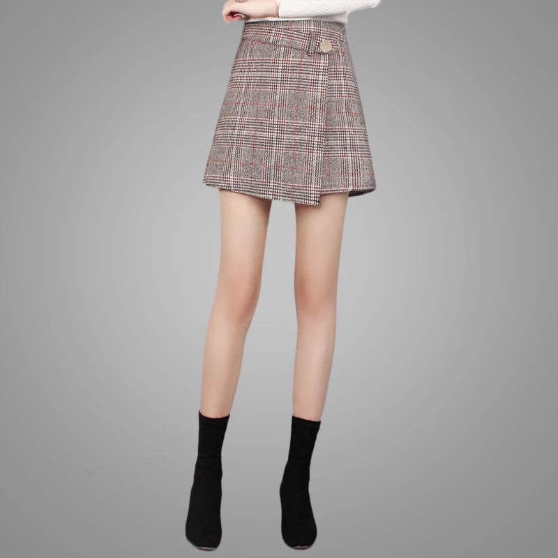 2019 Latest Autumn Winter Ladies Fashion Plaid Thicker Simple Shorts Loose High Waist Girls Pants Skirt 7