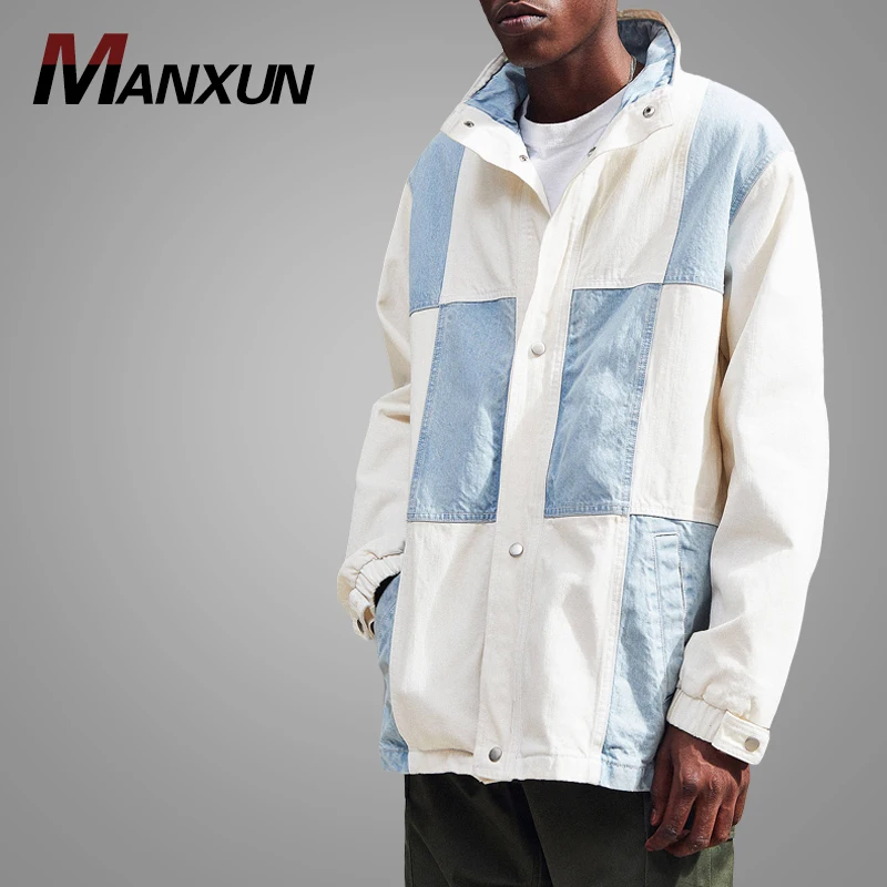 New Style Wholesale Mens Patchwork Denim Jacket Button Front Jeans Jacket Custom Casual Jackets