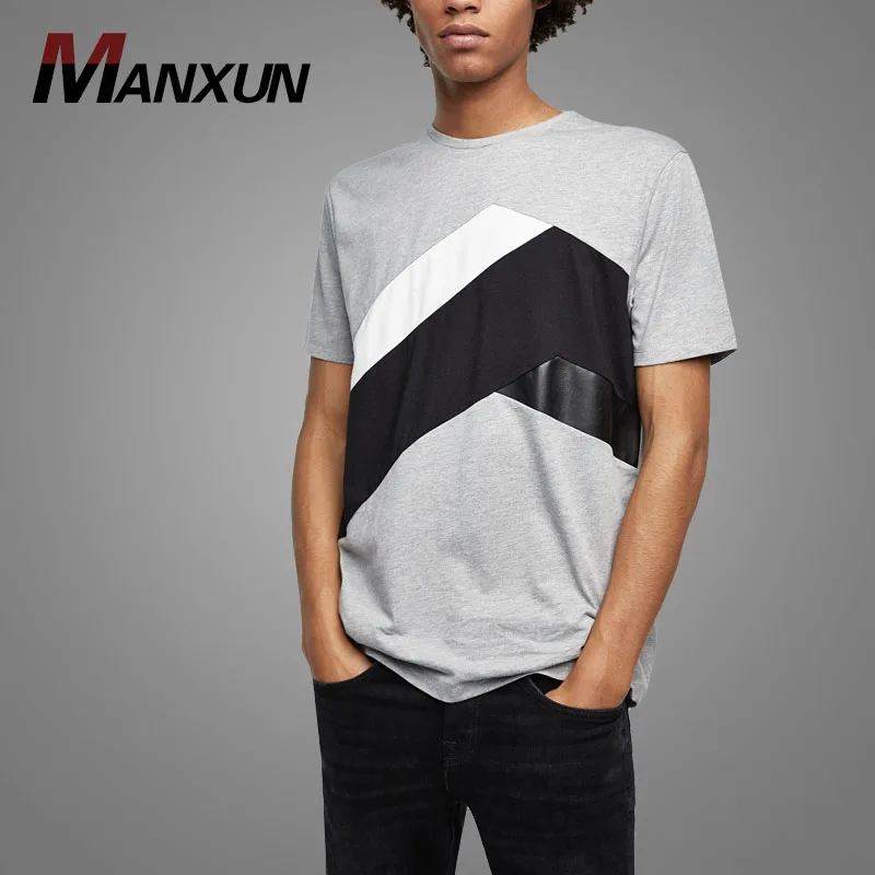 Bf Hot Photo Tshirts Mens T shirt Contrasting Faux Leather Tee New Designs Clothes