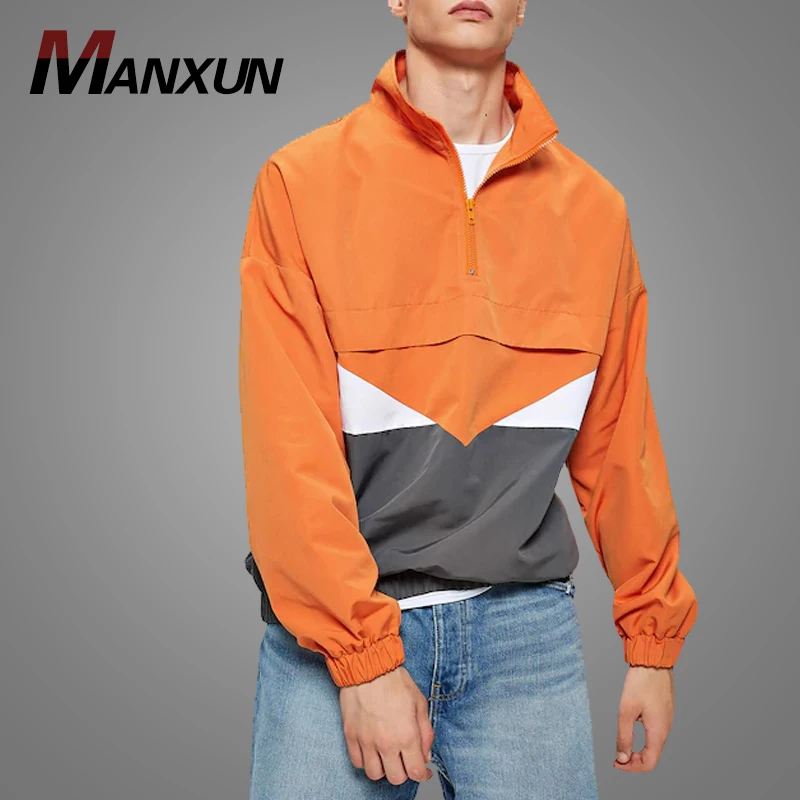 Autumn Fashion Mens Active Outwear Windbreaker Jacket High Quality Custom half Zip Colorblock Sports Jackets 2018
