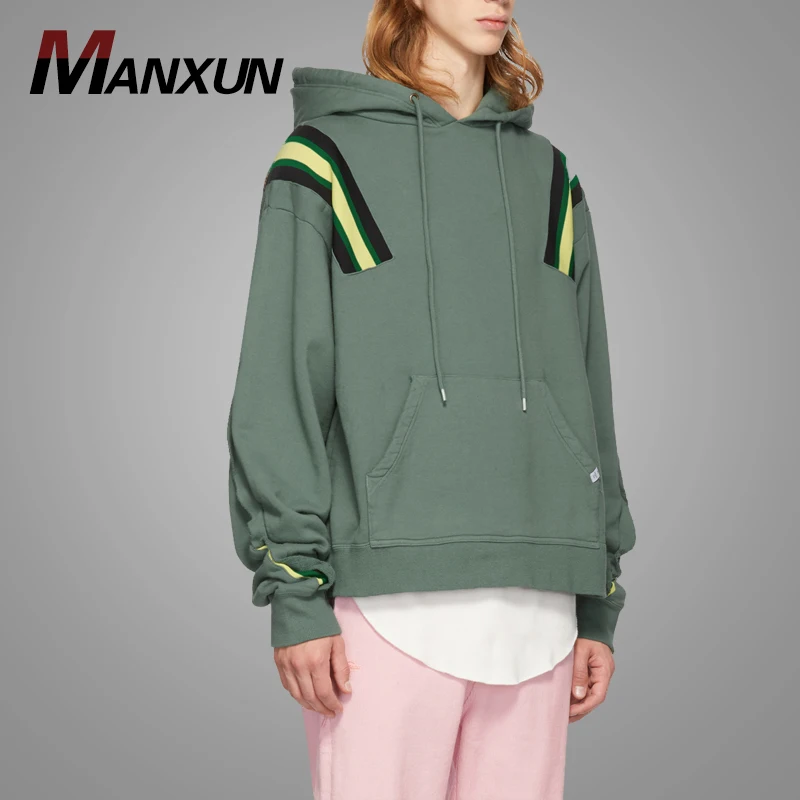 High Quality Washed Cotton Fleece Green Khaki Hoodie Pullover Streetwear Thick Plain Hoodies
