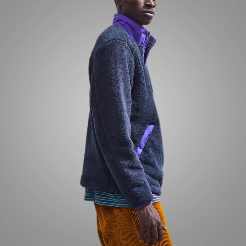 Half Zip Purple Custom Logo 2018 Sherpa Oversized Hoodie for Men Stand Collar Thicker Mens Pullover 7