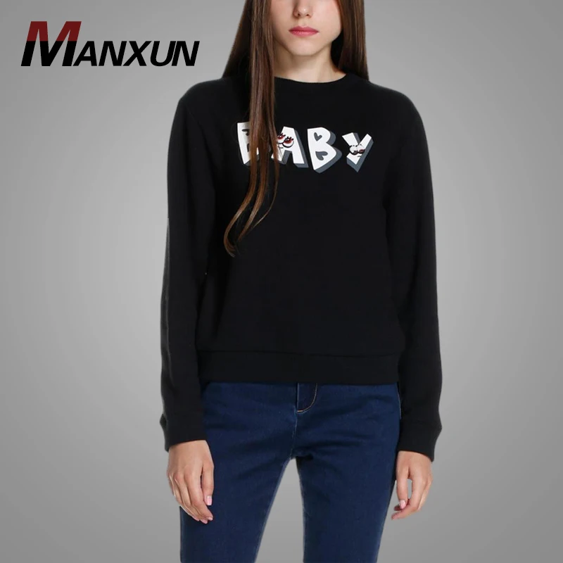 Letter Cartoon Cotton Long Sleeve Women T-shirt Knitted Ribbed Collar Autumn Girls T-shirt Wholesale