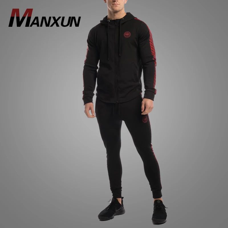 Custom Panel Black Mens Plain Tracksuit Slim Fit Cotton Tracksuit For Mens 2018