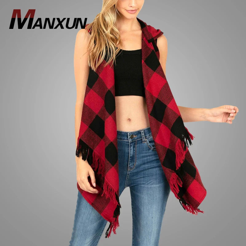 Latest Design Women Plaid Vest With Hoodie Custom Summer Sleeveless Women Vests OEM Wholesale
