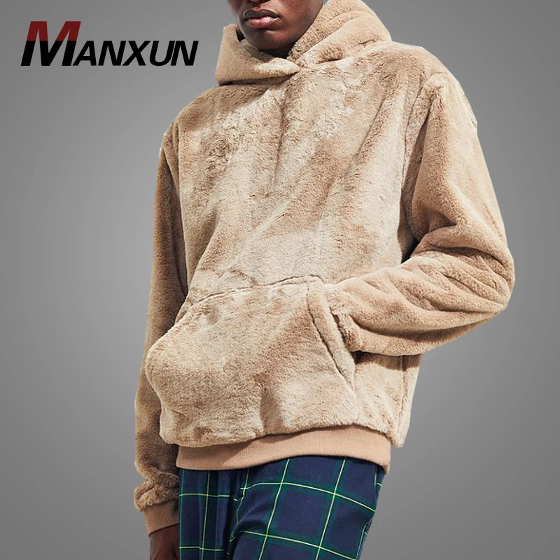 Professional Custom Good Quality Mens Faux Fur Hoody Sweatshirt Fashion Blank Slim Fit Streetwear Hoodies